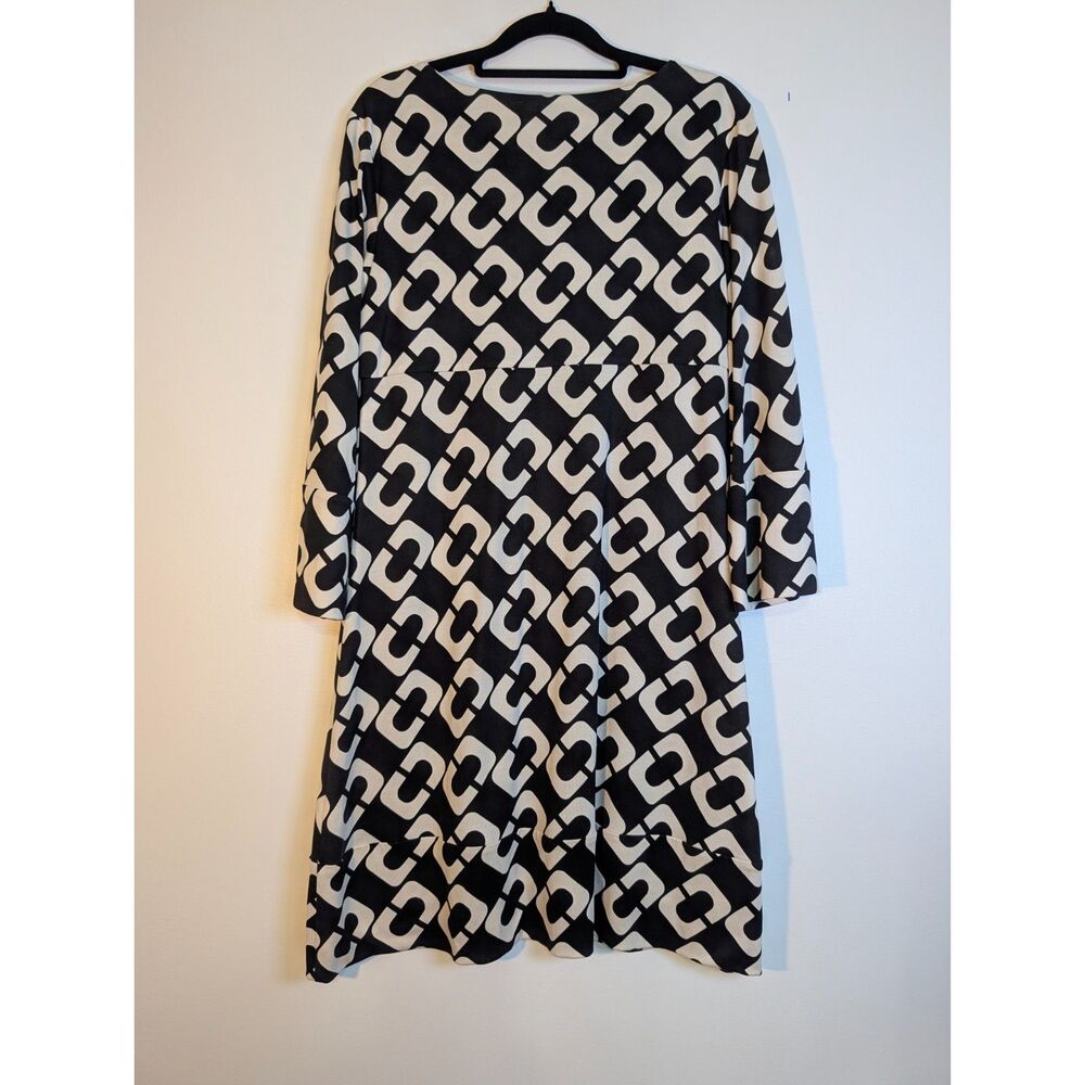 DVF Diane Von Furstenberg Reina Silk Shift Dress 8 Black Geometric Archival - Picture 2 of 6